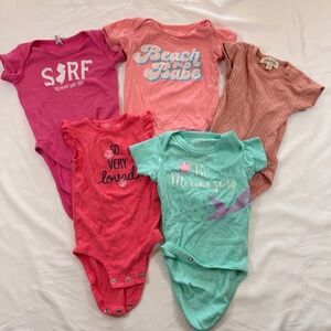 5pc Baby Girl Summer Bodysuit Bundle - 6-12M - Beach/Surf/Mermaid